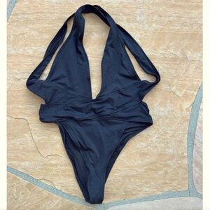 SKIMS Black One Piece Swimwear with Plunging V-Neck